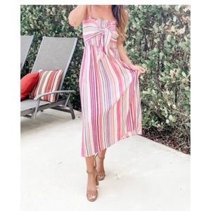 Striped Midi Dress with Tie Front